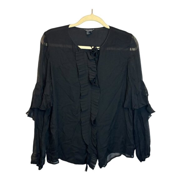 Club Monaco Blouse Women's Size Small Ruffles Sheer Black - Picture 1 of 3